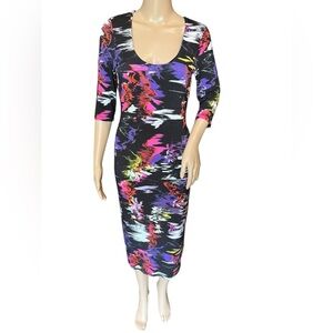 Alice + Olivia Dress Womens Delora Print Knit Fitted Scoop Neck Midi Size 4